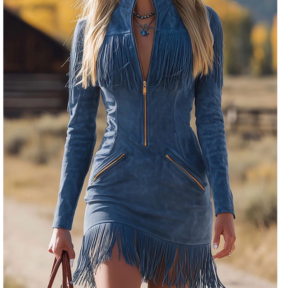 Fringed Blue Mini Dress